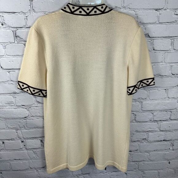 St. John Collection Santana Cream Knit Brown Edging Detail Open Front Cardigan P - Picture 2 of 9